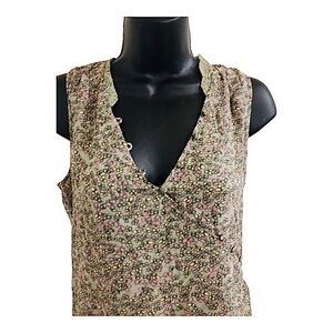 Banana Republic lace & button trim v-neck sleeveless chiffon look blouse size XS